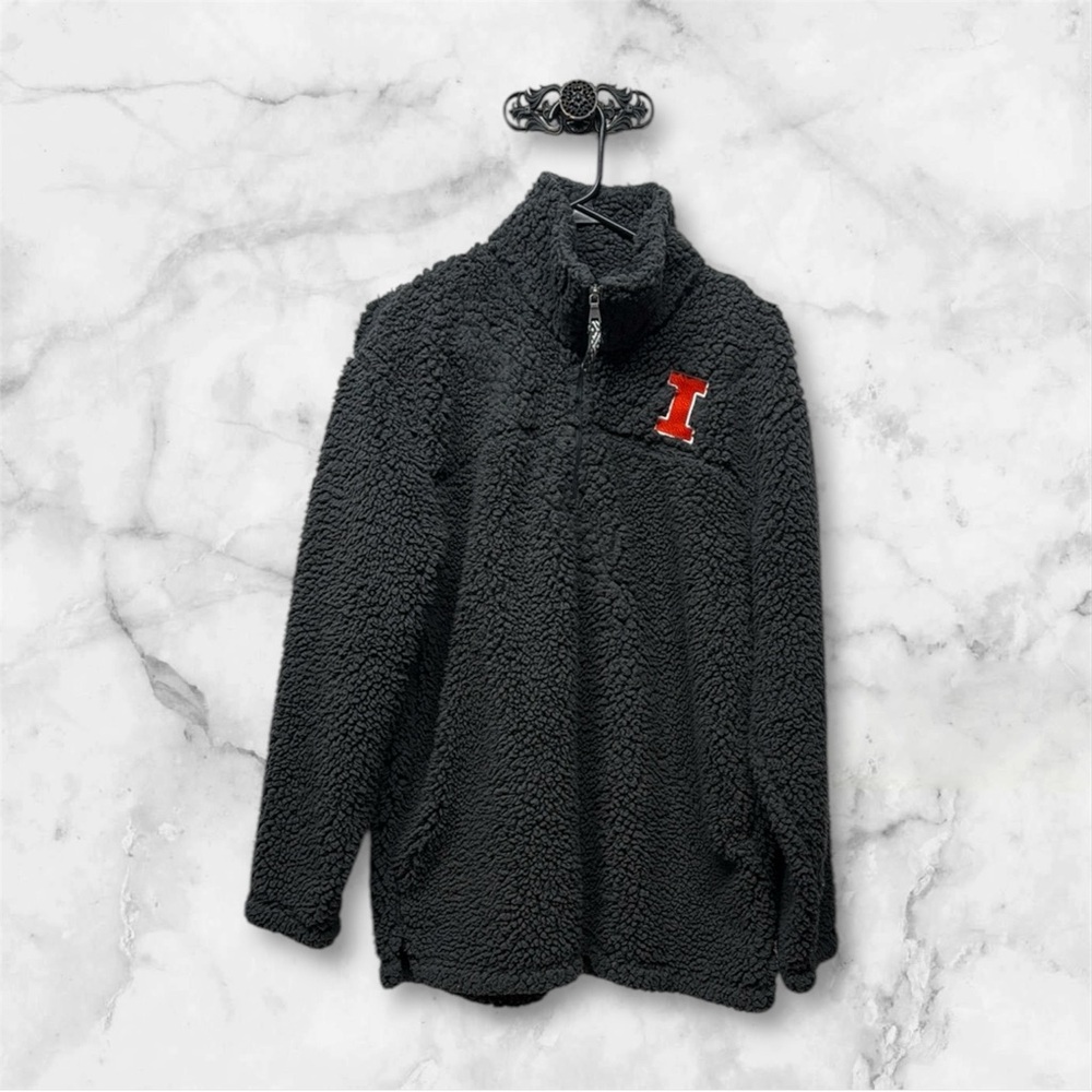 Boxercraft Gray Sherpa Jacket half zip with orange Illinois embroidered logo XL
